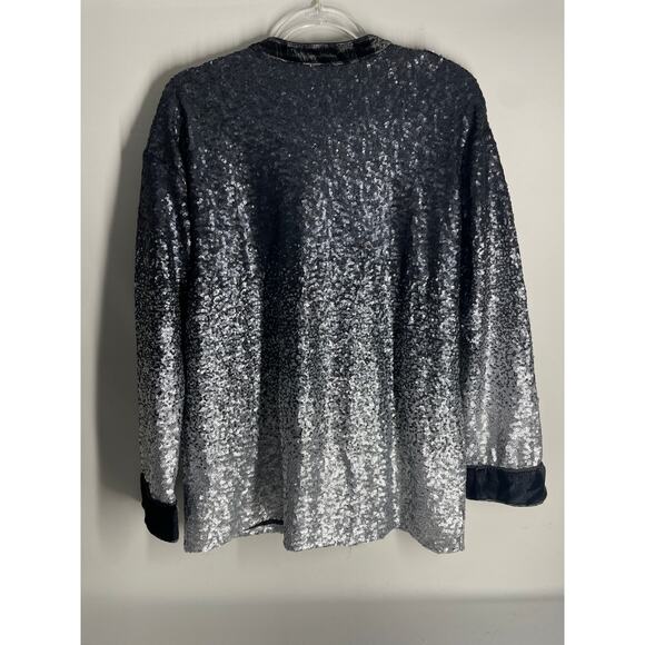 Johnny Was Black Silver Ombre Full Sequin Long Sleeve Button Down Blouse Medium - Picture 6 of 6